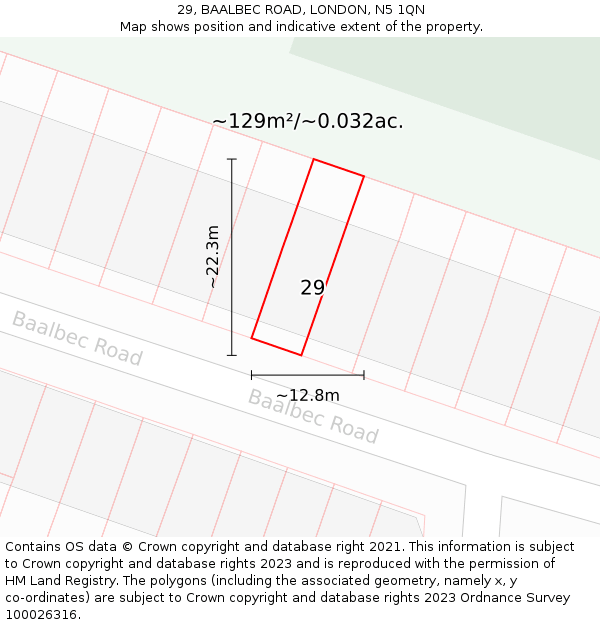 29, BAALBEC ROAD, LONDON, N5 1QN: Plot and title map