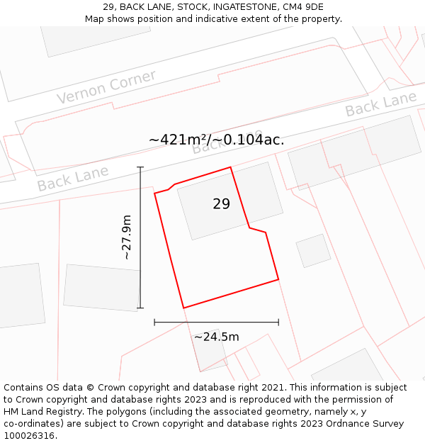 29, BACK LANE, STOCK, INGATESTONE, CM4 9DE: Plot and title map