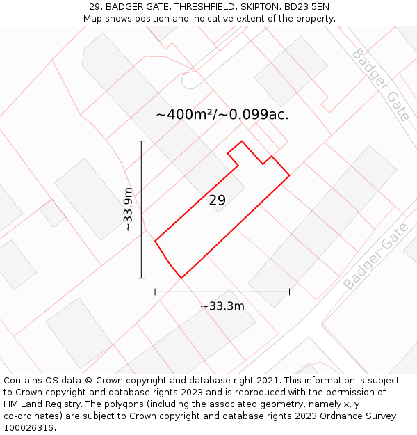 29, BADGER GATE, THRESHFIELD, SKIPTON, BD23 5EN: Plot and title map
