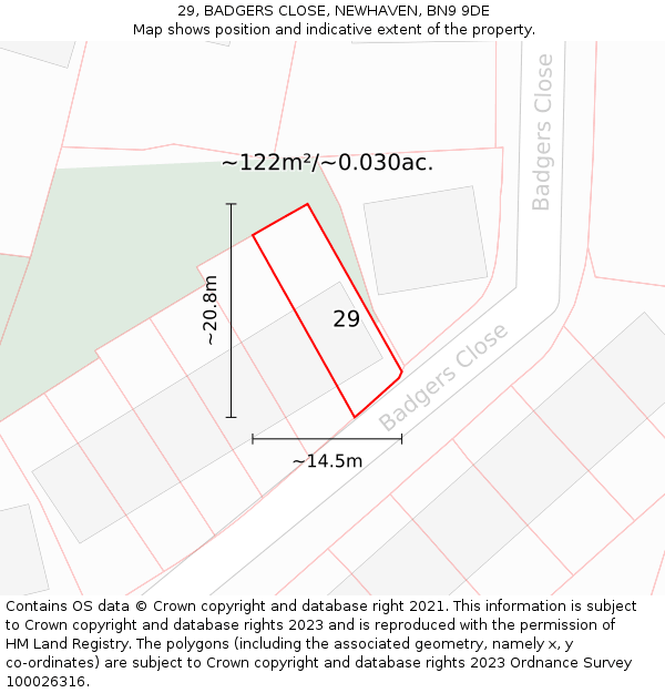 29, BADGERS CLOSE, NEWHAVEN, BN9 9DE: Plot and title map