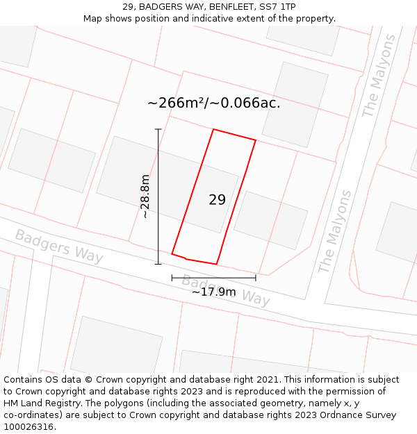 29, BADGERS WAY, BENFLEET, SS7 1TP: Plot and title map