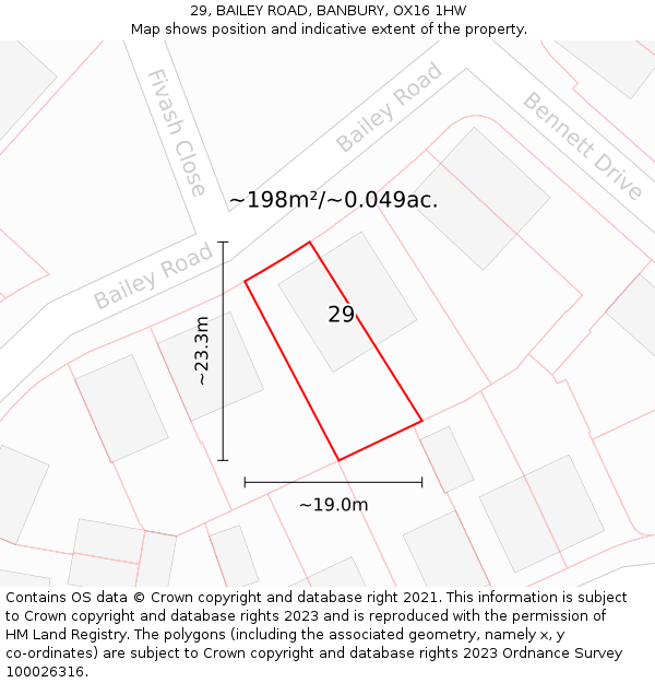 29, BAILEY ROAD, BANBURY, OX16 1HW: Plot and title map