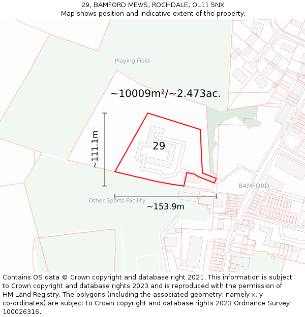 29, BAMFORD MEWS, ROCHDALE, OL11 5NX: Plot and title map