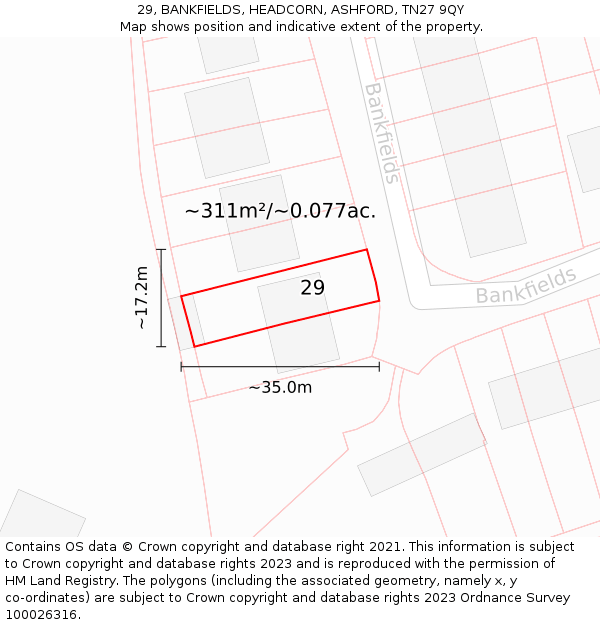 29, BANKFIELDS, HEADCORN, ASHFORD, TN27 9QY: Plot and title map