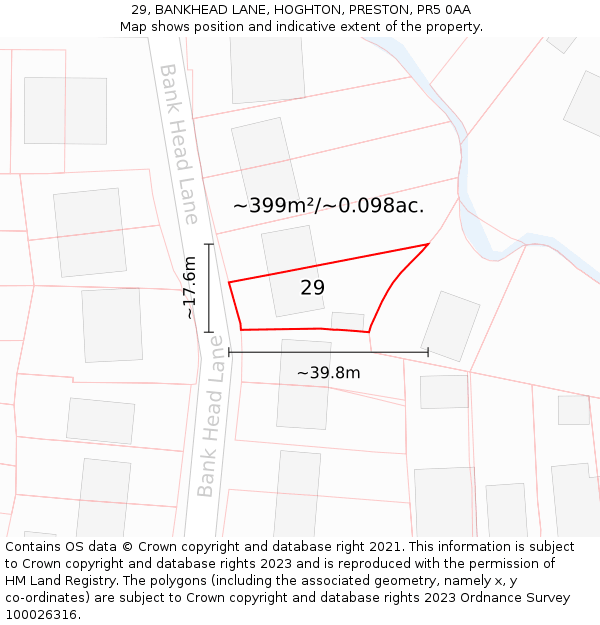 29, BANKHEAD LANE, HOGHTON, PRESTON, PR5 0AA: Plot and title map