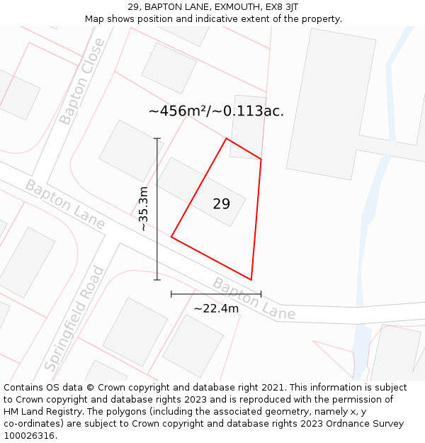 29, BAPTON LANE, EXMOUTH, EX8 3JT: Plot and title map
