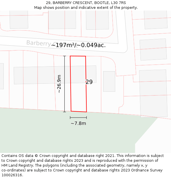 29, BARBERRY CRESCENT, BOOTLE, L30 7RS: Plot and title map