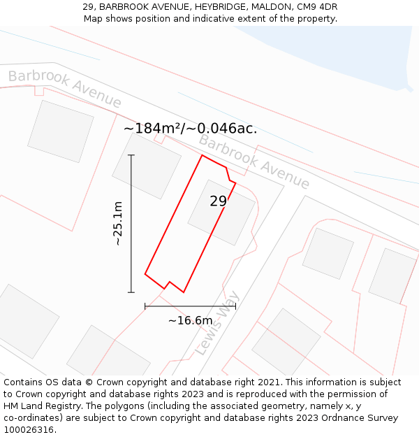 29, BARBROOK AVENUE, HEYBRIDGE, MALDON, CM9 4DR: Plot and title map