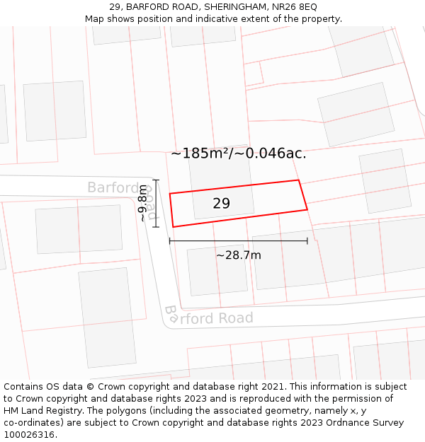 29, BARFORD ROAD, SHERINGHAM, NR26 8EQ: Plot and title map