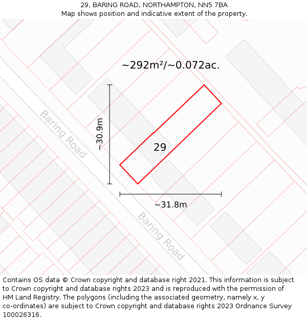 29, BARING ROAD, NORTHAMPTON, NN5 7BA: Plot and title map