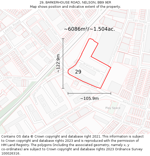 29, BARKERHOUSE ROAD, NELSON, BB9 9ER: Plot and title map