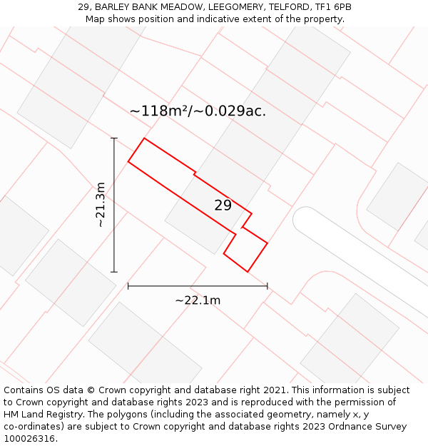 29, BARLEY BANK MEADOW, LEEGOMERY, TELFORD, TF1 6PB: Plot and title map
