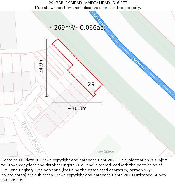 29, BARLEY MEAD, MAIDENHEAD, SL6 3TE: Plot and title map