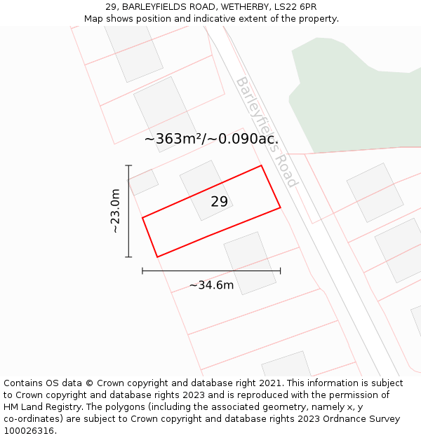 29, BARLEYFIELDS ROAD, WETHERBY, LS22 6PR: Plot and title map