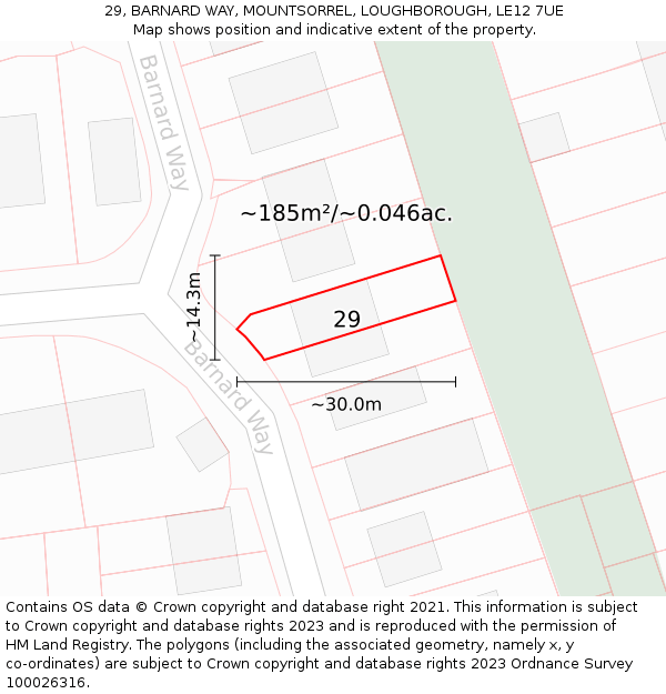 29, BARNARD WAY, MOUNTSORREL, LOUGHBOROUGH, LE12 7UE: Plot and title map