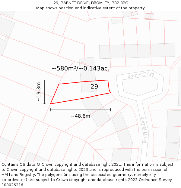 29, BARNET DRIVE, BROMLEY, BR2 8PG: Plot and title map