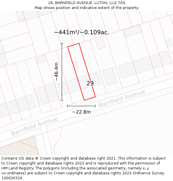 29, BARNFIELD AVENUE, LUTON, LU2 7AS: Plot and title map