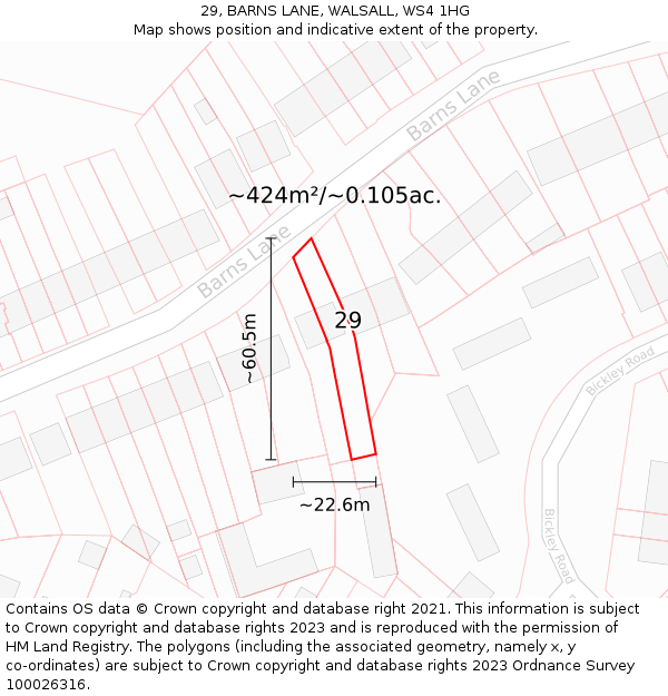 29, BARNS LANE, WALSALL, WS4 1HG: Plot and title map