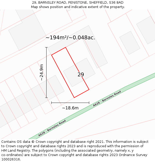 29, BARNSLEY ROAD, PENISTONE, SHEFFIELD, S36 8AD: Plot and title map