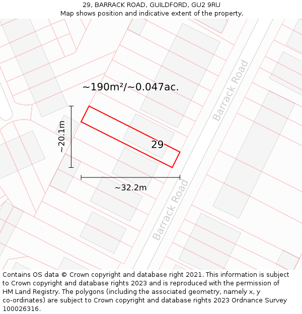 29, BARRACK ROAD, GUILDFORD, GU2 9RU: Plot and title map