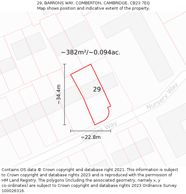 29, BARRONS WAY, COMBERTON, CAMBRIDGE, CB23 7EQ: Plot and title map
