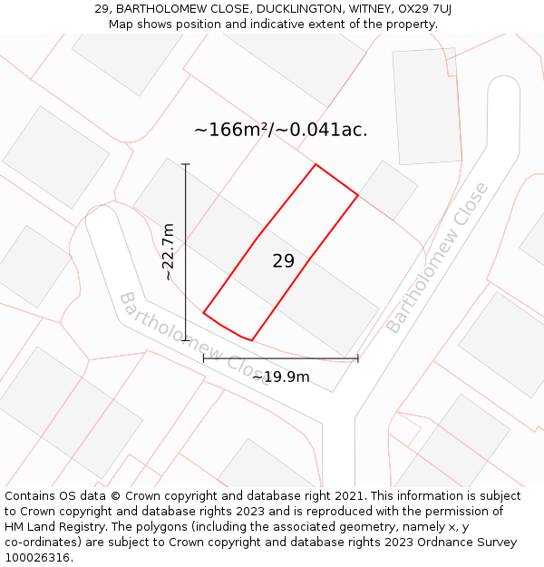 29, BARTHOLOMEW CLOSE, DUCKLINGTON, WITNEY, OX29 7UJ: Plot and title map