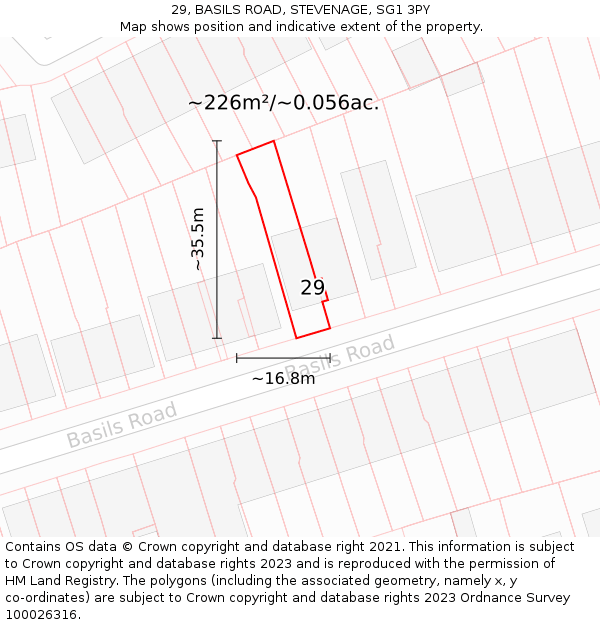 29, BASILS ROAD, STEVENAGE, SG1 3PY: Plot and title map