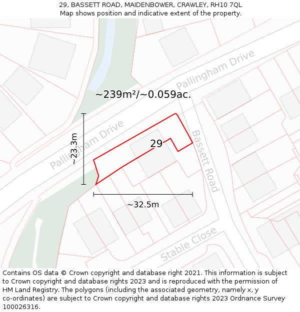 29, BASSETT ROAD, MAIDENBOWER, CRAWLEY, RH10 7QL: Plot and title map