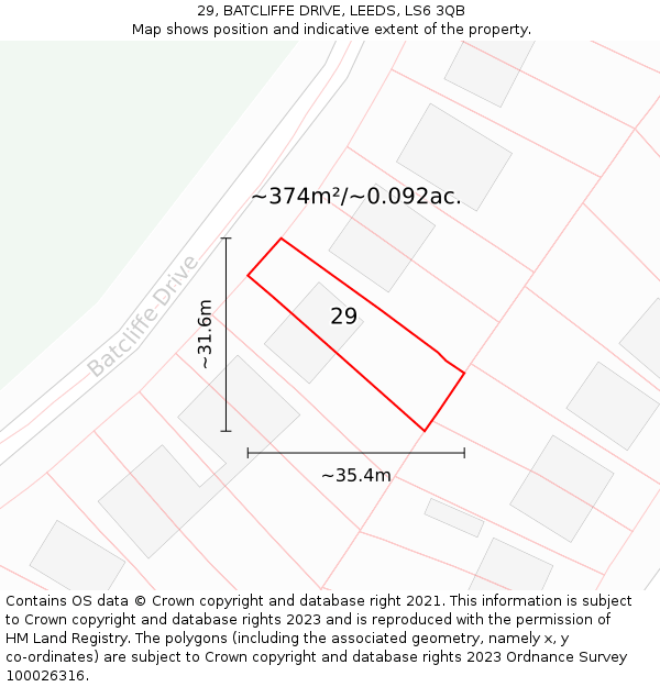 29, BATCLIFFE DRIVE, LEEDS, LS6 3QB: Plot and title map