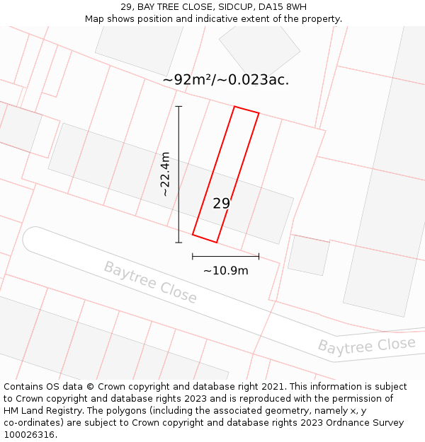 29, BAY TREE CLOSE, SIDCUP, DA15 8WH: Plot and title map