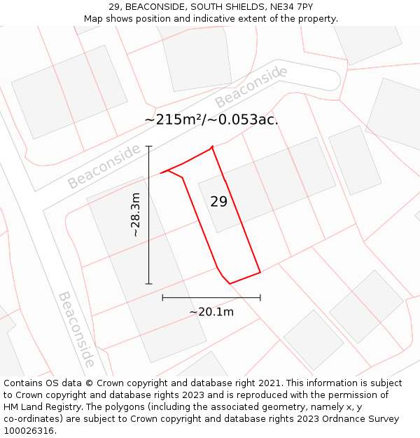 29, BEACONSIDE, SOUTH SHIELDS, NE34 7PY: Plot and title map