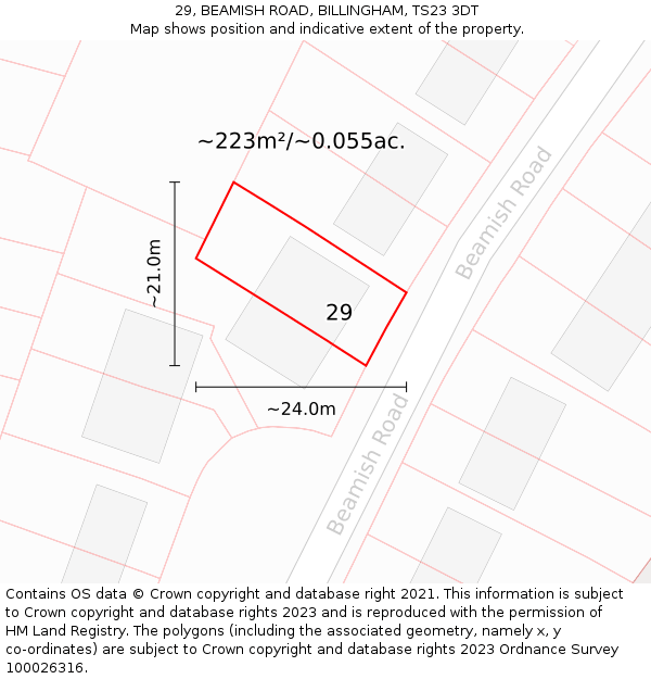 29, BEAMISH ROAD, BILLINGHAM, TS23 3DT: Plot and title map