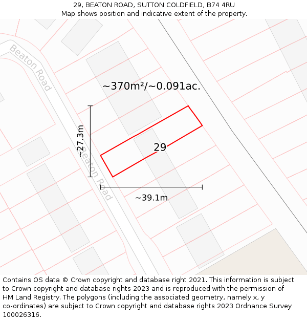 29, BEATON ROAD, SUTTON COLDFIELD, B74 4RU: Plot and title map