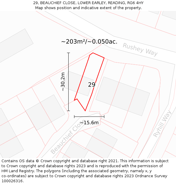 29, BEAUCHIEF CLOSE, LOWER EARLEY, READING, RG6 4HY: Plot and title map