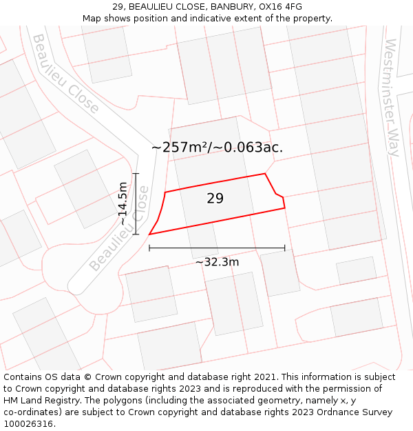 29, BEAULIEU CLOSE, BANBURY, OX16 4FG: Plot and title map