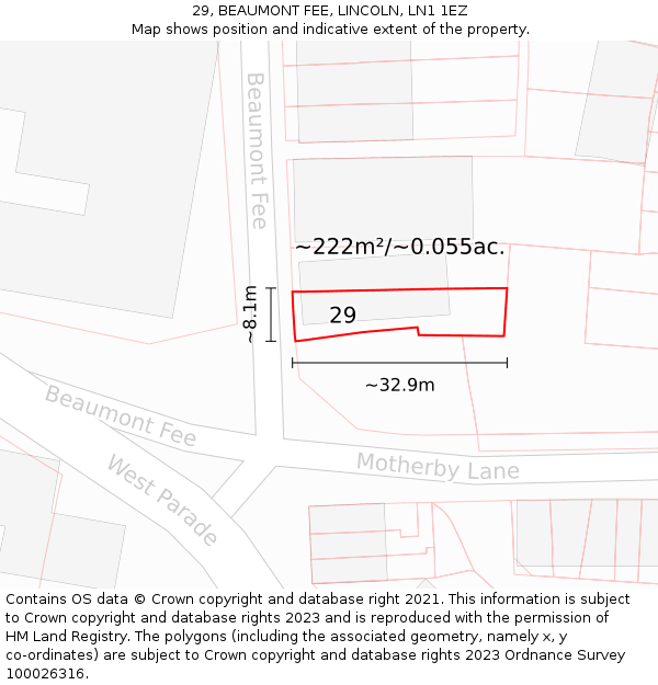 29, BEAUMONT FEE, LINCOLN, LN1 1EZ: Plot and title map