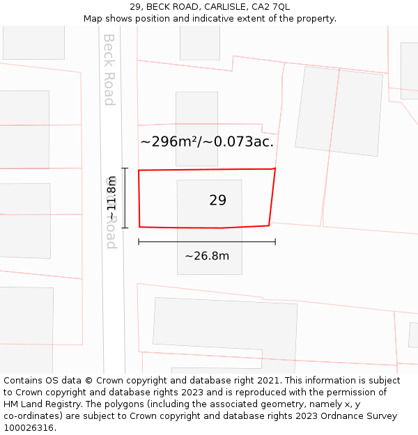 29, BECK ROAD, CARLISLE, CA2 7QL: Plot and title map