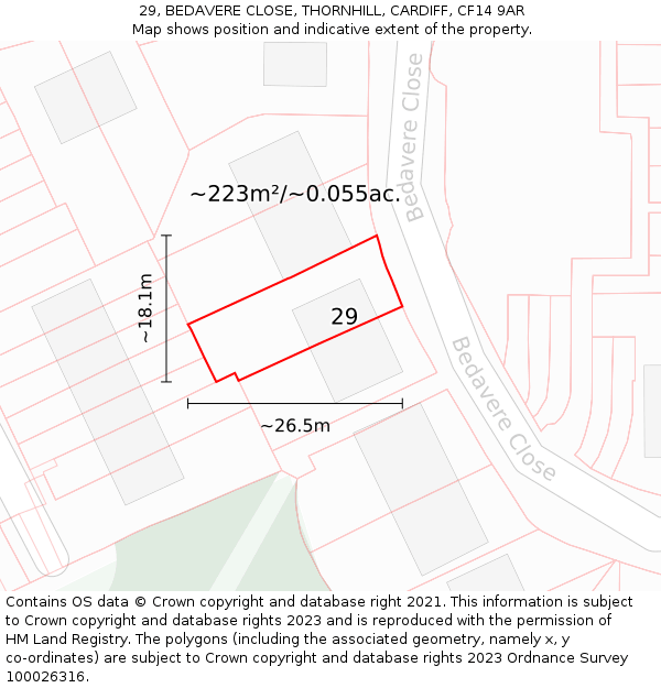29, BEDAVERE CLOSE, THORNHILL, CARDIFF, CF14 9AR: Plot and title map
