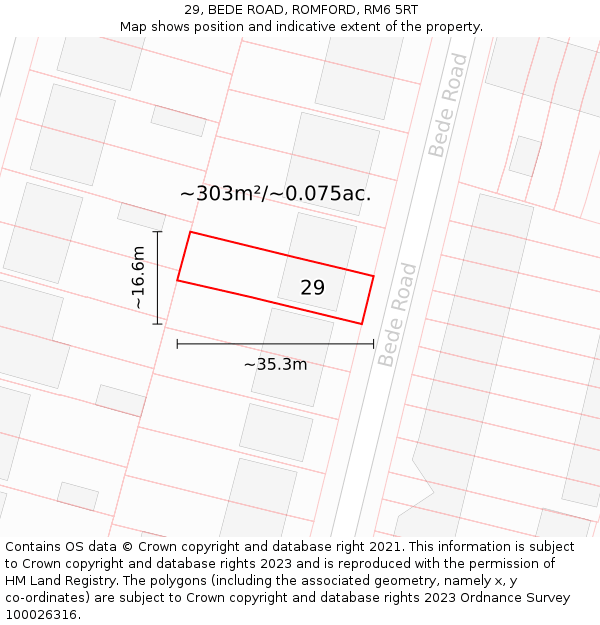 29, BEDE ROAD, ROMFORD, RM6 5RT: Plot and title map