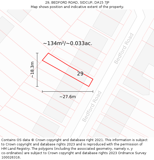 29, BEDFORD ROAD, SIDCUP, DA15 7JP: Plot and title map