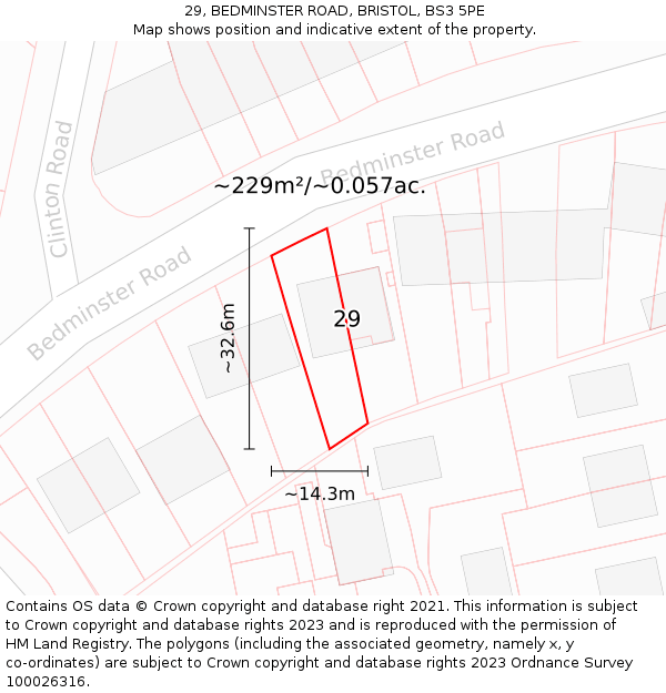 29, BEDMINSTER ROAD, BRISTOL, BS3 5PE: Plot and title map