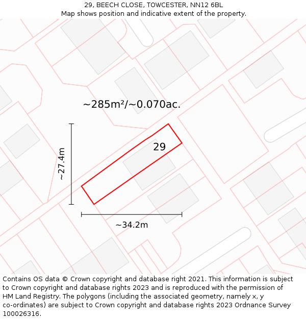 29, BEECH CLOSE, TOWCESTER, NN12 6BL: Plot and title map