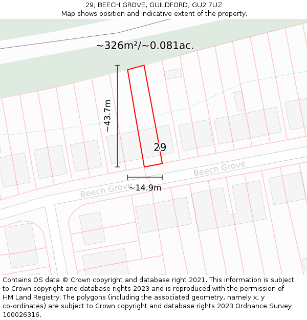 29, BEECH GROVE, GUILDFORD, GU2 7UZ: Plot and title map