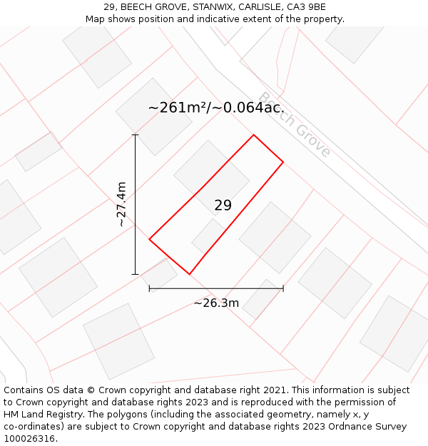 29, BEECH GROVE, STANWIX, CARLISLE, CA3 9BE: Plot and title map