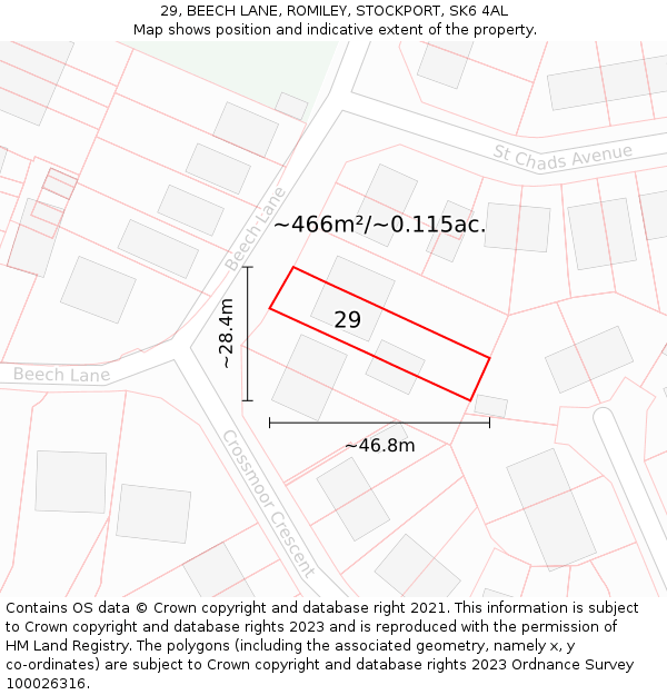 29, BEECH LANE, ROMILEY, STOCKPORT, SK6 4AL: Plot and title map
