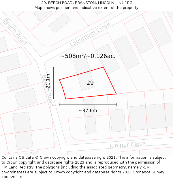 29, BEECH ROAD, BRANSTON, LINCOLN, LN4 1PG: Plot and title map
