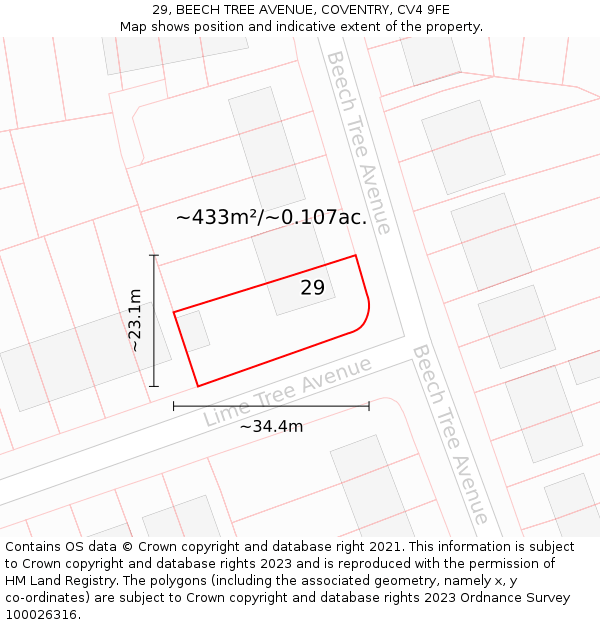 29, BEECH TREE AVENUE, COVENTRY, CV4 9FE: Plot and title map