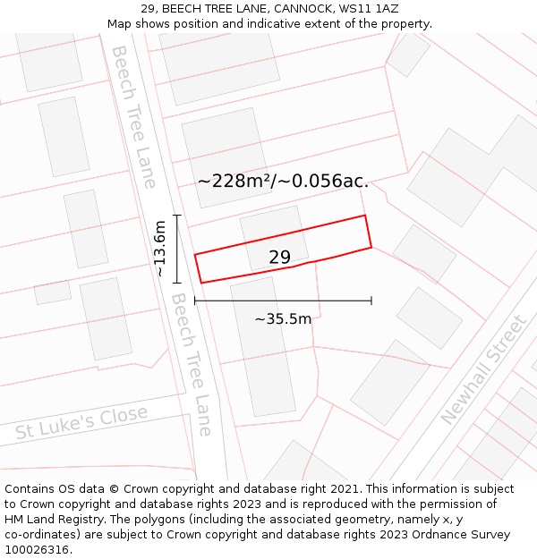 29, BEECH TREE LANE, CANNOCK, WS11 1AZ: Plot and title map