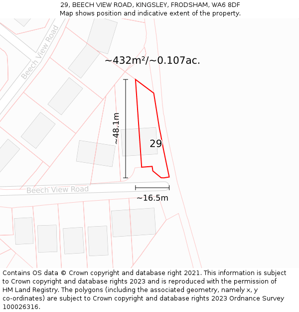 29, BEECH VIEW ROAD, KINGSLEY, FRODSHAM, WA6 8DF: Plot and title map