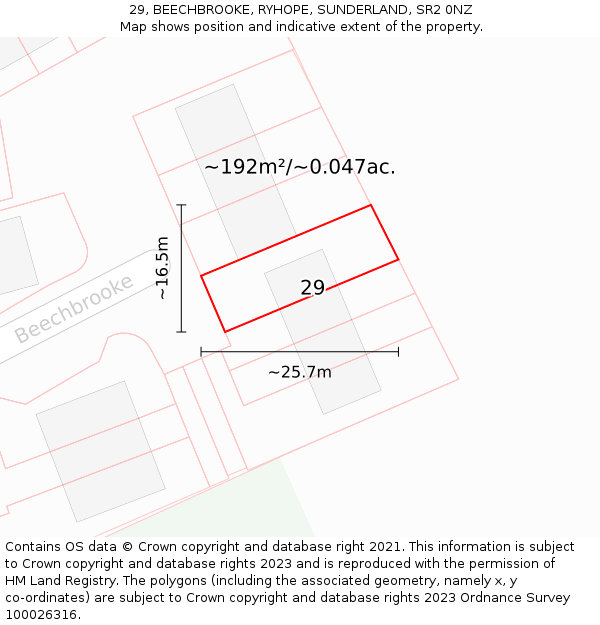 29, BEECHBROOKE, RYHOPE, SUNDERLAND, SR2 0NZ: Plot and title map